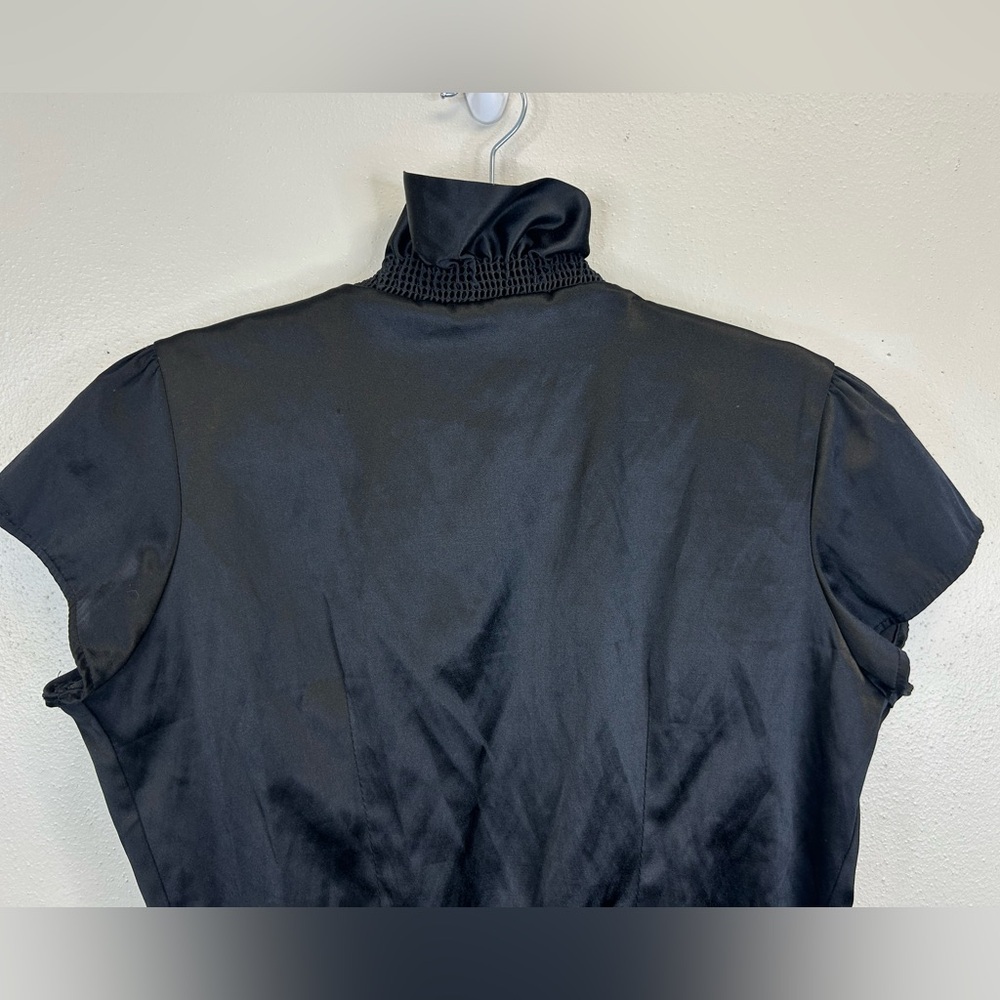 Bongo Black Ruffled Womens L Satin Top Y2K 90s Vampire‎ Dark Romantic Victorian - Picture 6 of 7